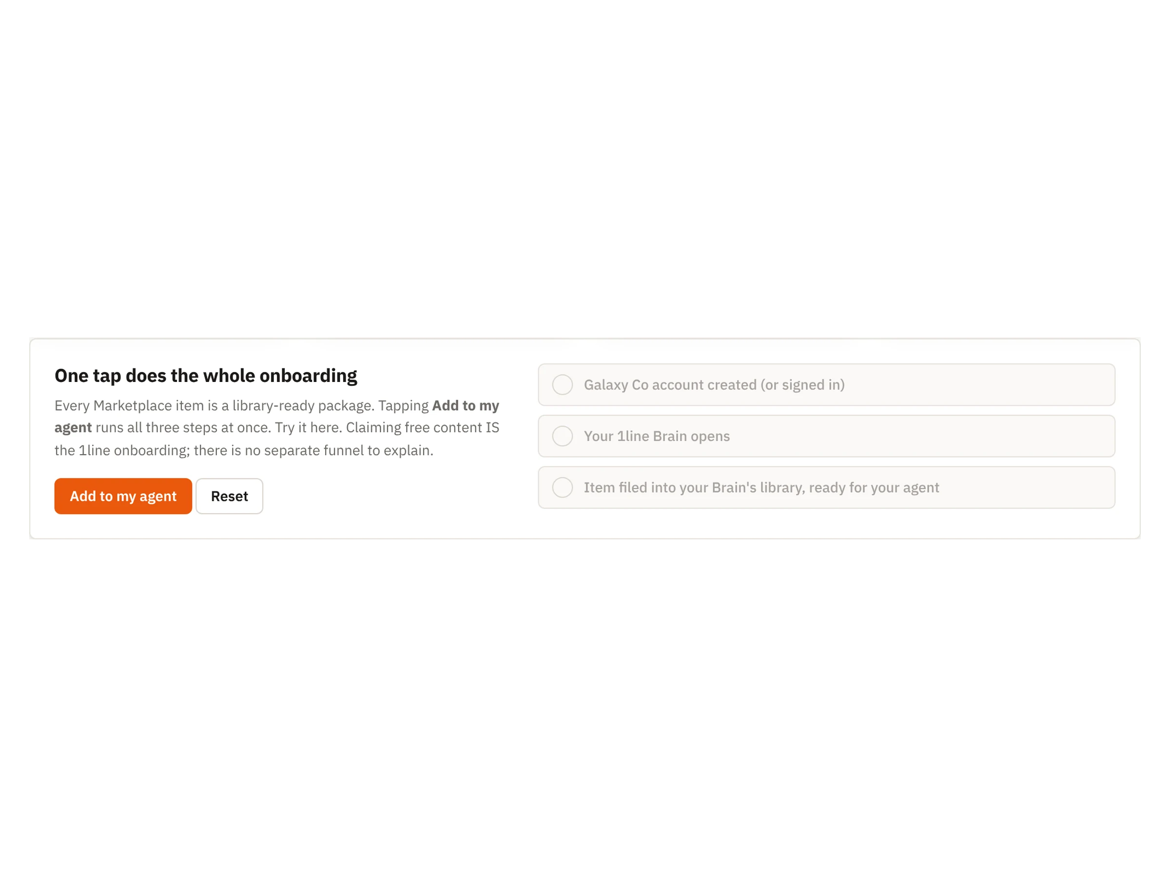 One tap does the whole onboarding.